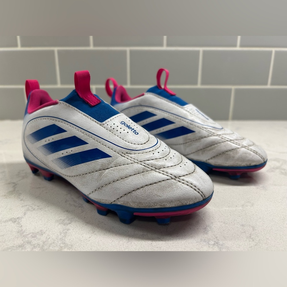adidas White Blue and Pink Kids Soccer Cleats